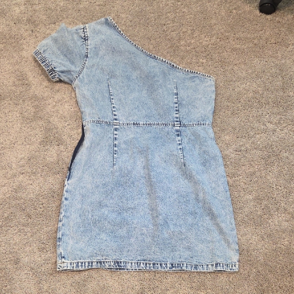 Pink Lily One Shoulder Denim Dress